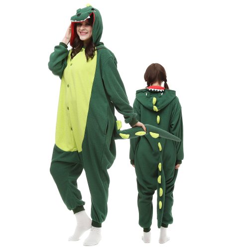 Fleece Mens Womens Green Dinosaur Kigurumi Costume Onesie Pajamas